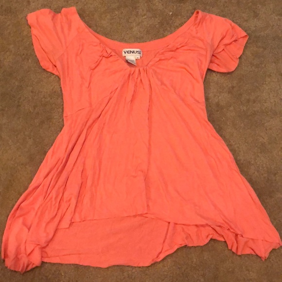 VENUS Tops - Asymmetrical, front ruched Coral shirt